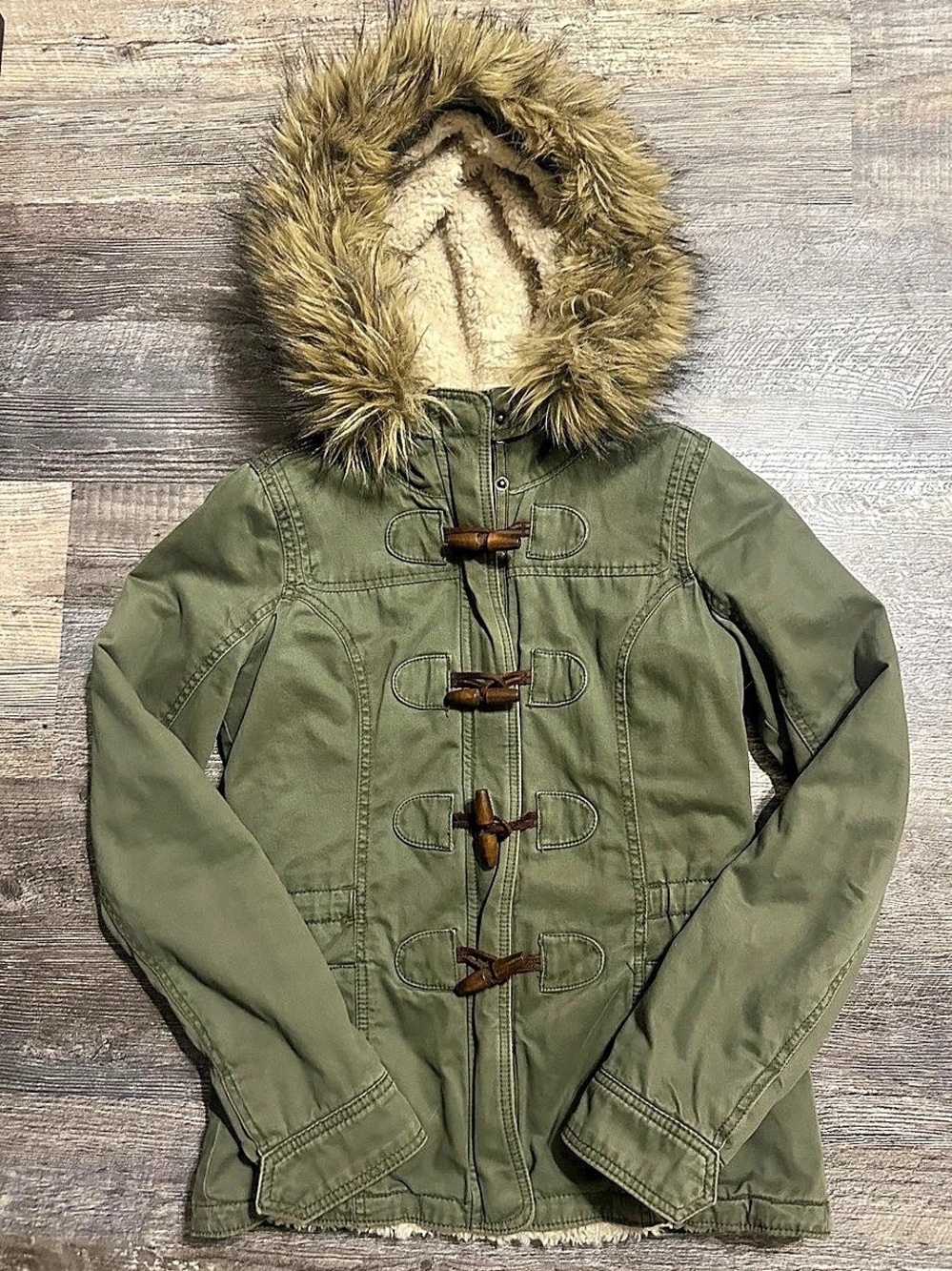 Y2K Abercrombie & Fitch 2000s Faux Fur Lined + Military Parka Jacket